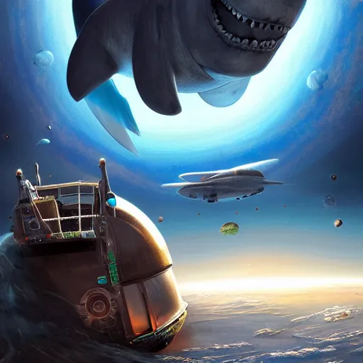 Image similar to megalodon in space , digital art , hyperdetailed , trending on artstation , CGSociety