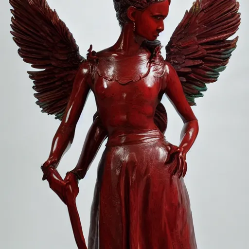 Prompt: museum angeline joile portrait statue monument made from porcelain brush face hand painted with iron red dragons full - length very very detailed by rutkowski symmetrical well proportioned full - body
