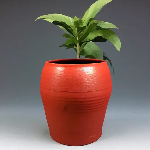 Prompt: Red Conical clay pot