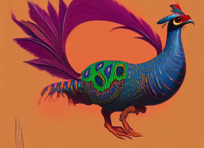 Prompt: A psychedelic pheasants imp (familiar variant) , vibrant color scheme, highly detailed, in the style of romanticism, cinematic, artstation, Moebius, Greg rutkowski