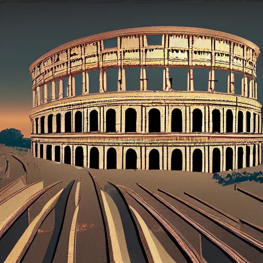 Image similar to roman coliseum, epic retrowave art, trending on art station