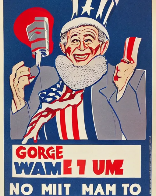 Prompt: George Bush as Uncle Sam in a war propaganda poster