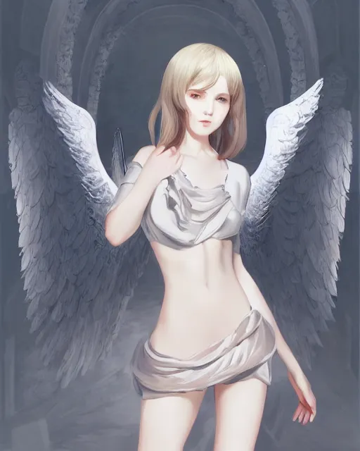 Prompt: ilya kuvshinov. an infinitely detailed portrait of a frail and pale female peace angel elegantly. fully - clothed full - body, beautiful! scenery art!! coherent! by wlop. victorian armor trim, cold color palette, artstation / pixiv!! elegantly armored angel portrait full - body, dreamy art