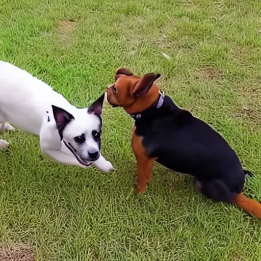 Image similar to Rare event captured on video two dogs fist bump eachother crazy insane