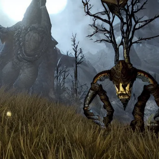 Image similar to a Skyrim mod that adds lovecraftian monsters to the game