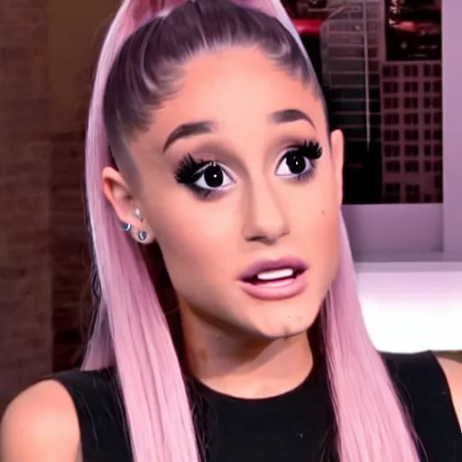 Image similar to ariana grande slowly transforming into a funko pop on live broadcast