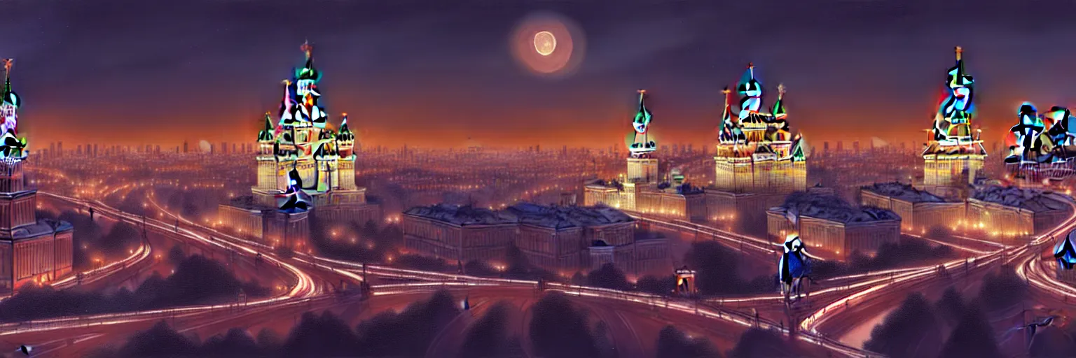 Image similar to a beautiful highly detailed matte painting of a night at Moscow city, by Jose Daniel Cabrera Pena and Leonid Kozienko concept art by Tooth Wuan