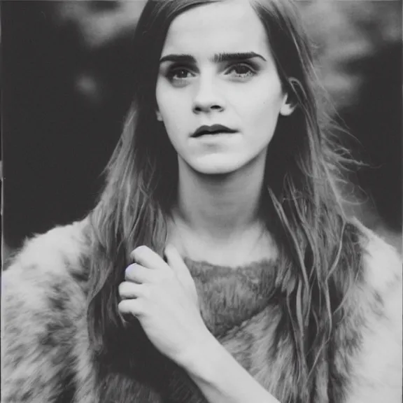 Prompt: polaroid ice age Neanderthal emma watson shots by Tarkovsky