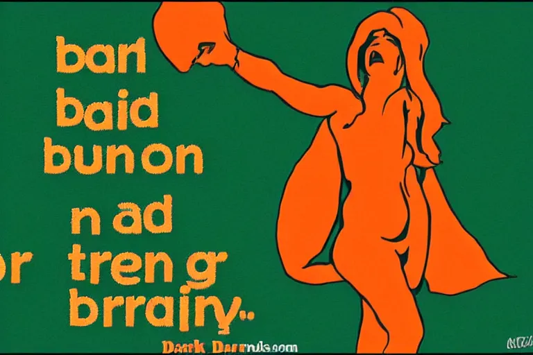 Image similar to born under a bad sign, good luck and trouble are my only friends, colors orange, white!!, dark green, dark blue