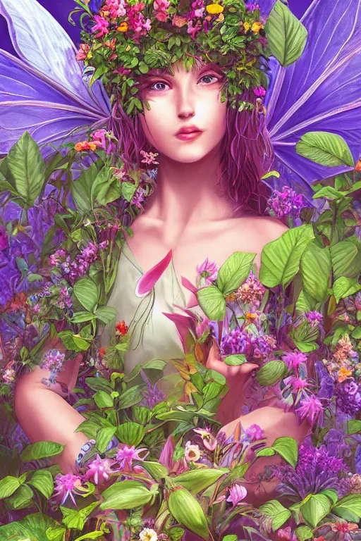 Image similar to book cover | plant fairy | digital painting | highly detailed | vivid colors | cinematic atmosphere | hyper detailed | yutaka kagaya