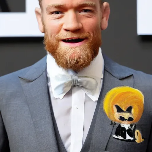 Prompt: clean shaven mcgregor is dressed as a gentleman at early 2 0 th century paris. he is watching an easel. that easel has a canvas on it. ewan mcgregor has a brush on his hand. he is painting a painting. there is a small brown cat with yellow eyes on ewan mcgregors feet. ewan mcgregor ´ s back