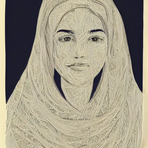 Prompt: beautiful portrait of a woman, papercuts in blanket, highly detailed