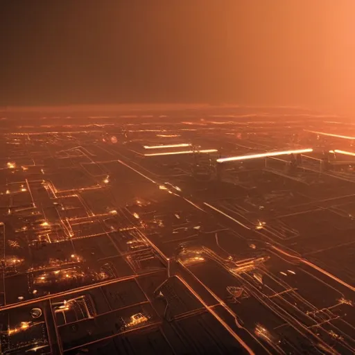 Prompt: an aerial view of an abandoned industrial terrain with giant nuclear plants, night time, shot from the blade runner 2049 movie, designed by Ash Thorp, moody, dark, foggy