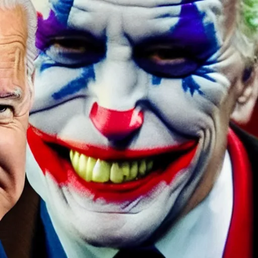 Image similar to joe biden smiling like the joker