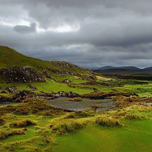 Image similar to landscape of donegal ireland, by giorgia o'keeffe