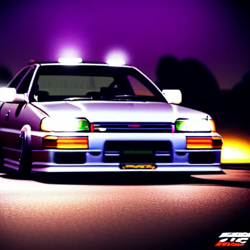 Image similar to a car JZX90 turbo drift at illegal car meet, Chiba prefecture, city midnight mist lights, cinematic color, photorealistic, highly detailed wheels, 200MM