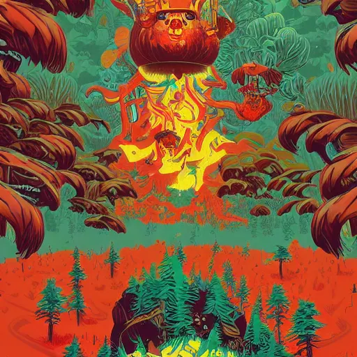 Prompt: highly detailed vibrant delirium forest explosion by petros afshar, tom whalen, laurie greasley, war face by greg rutkowski