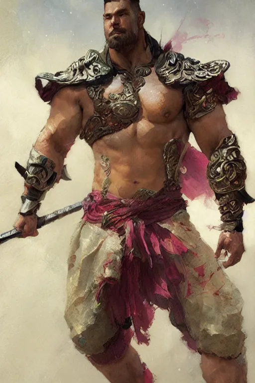 Image similar to attractive beefy man, character design, wuxia, colorful, painting by gaston bussiere, craig mullins, greg rutkowski, j. c. leyendecker