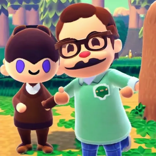 Image similar to A selfie of Rivers Cuomo and Tom Nook from Animal Crossing