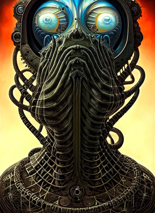 Prompt: cosmic lovecraft giger fractal electric valve portrait, pixar style, by tristan eaton stanley artgerm and tom bagshaw.
