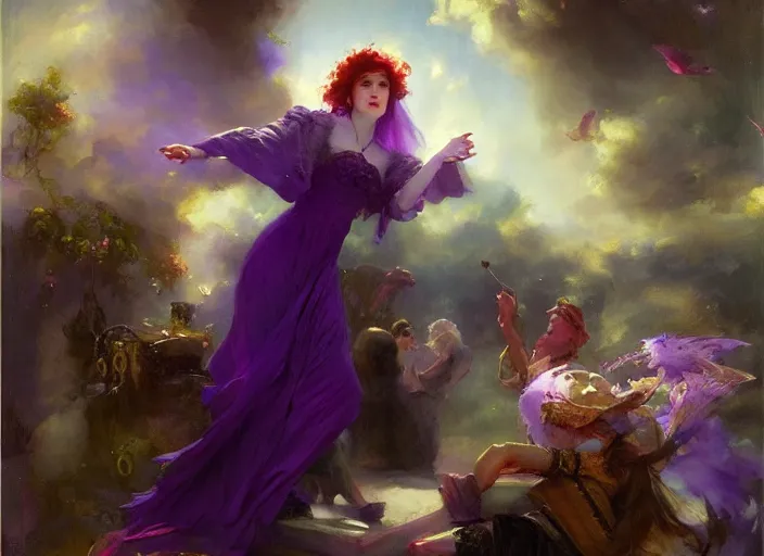 Image similar to witch casting a curse of purple by wlop and vladimir volegov and alexander averin and delphin enjolras and daniel f. gerhartz