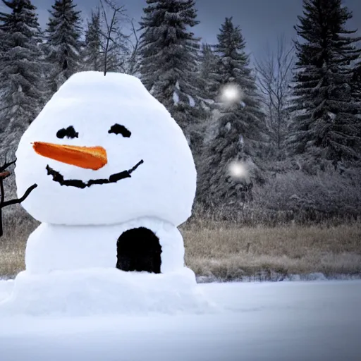 Image similar to a snowman eating a house