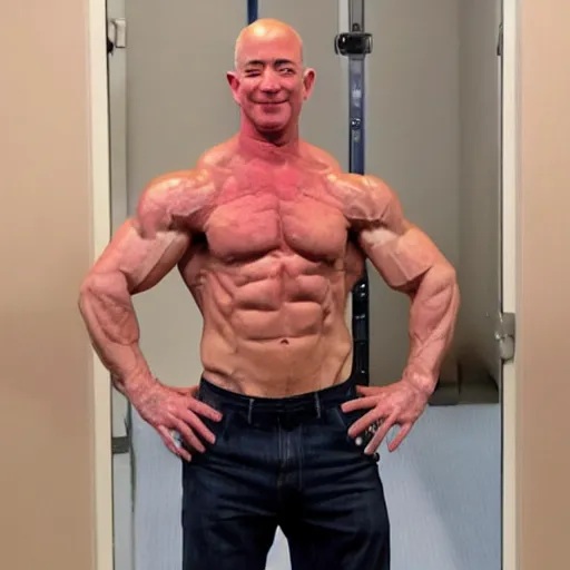 Image similar to jeff bezos as a very muscular man