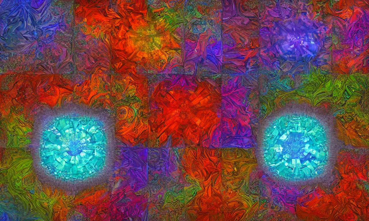 Image similar to voronoi engine laboratory 3 d volume kaleidoscope mandala fractal chakra digital multicolor stylized concept substance liquid nebula stone, that looks like it is from borderlands and by feng zhu and loish and laurie greasley, victo ngai, andreas rocha, john harris radiating a glowing aura global illumination ray tracing hdr depth fog overlay multiply photoshop layer