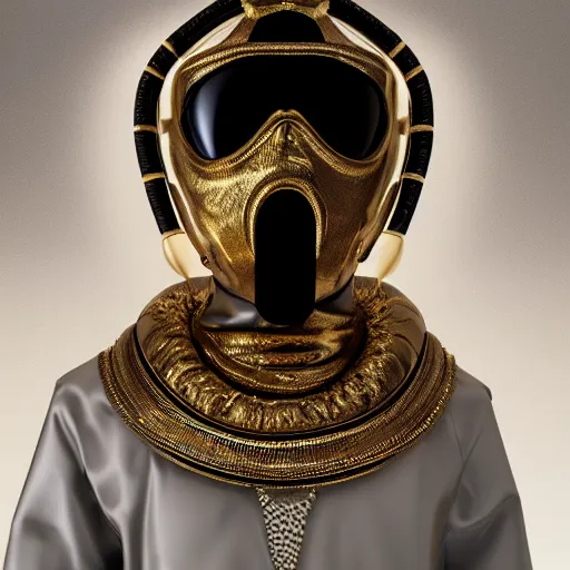 Prompt: portrait of masked dune dynasty with gucci clothes, white background, 8 k, symmetrical, 3 d render, octane render, insane details