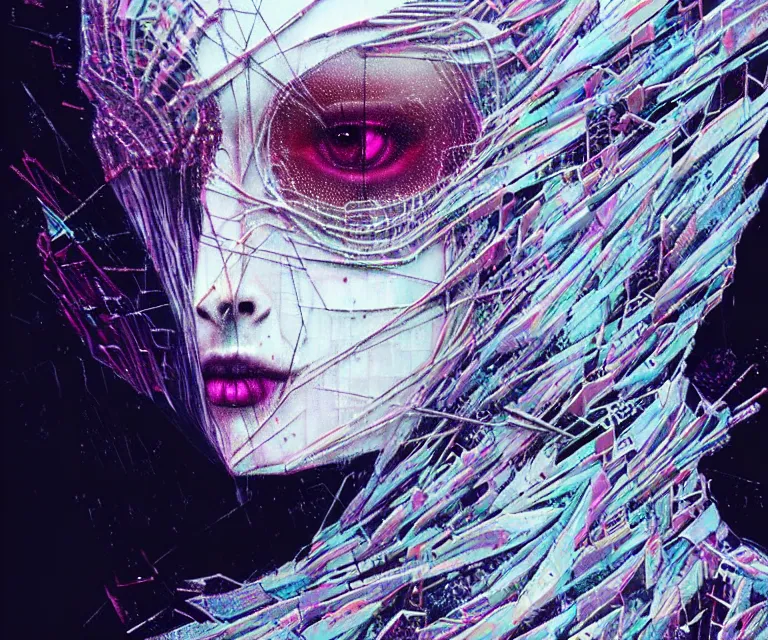 Image similar to shkkeled in the voied, by hr beeple and cgsociety | sw, insanely detailed, artstation, spaunning otherworldly gothic goddess of ice fire, dark and mysterious, atmospheric, ominous, eerie, cinematic, epiblowwing snow is pilling concept art in style of carne griffiths artwork by xsullo el anatsui