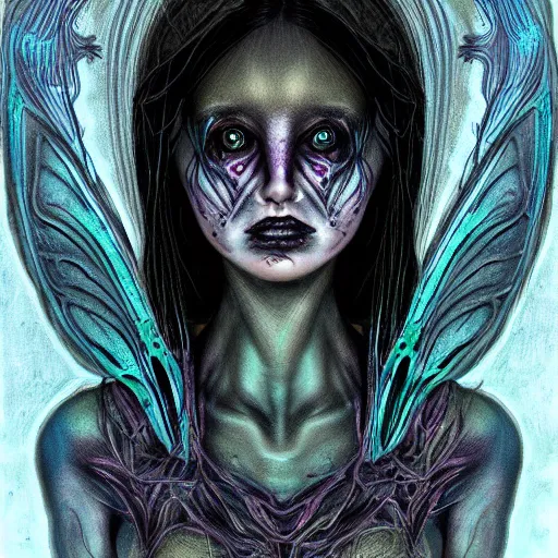Image similar to fairy girl inspired by giger, and cam de leon
