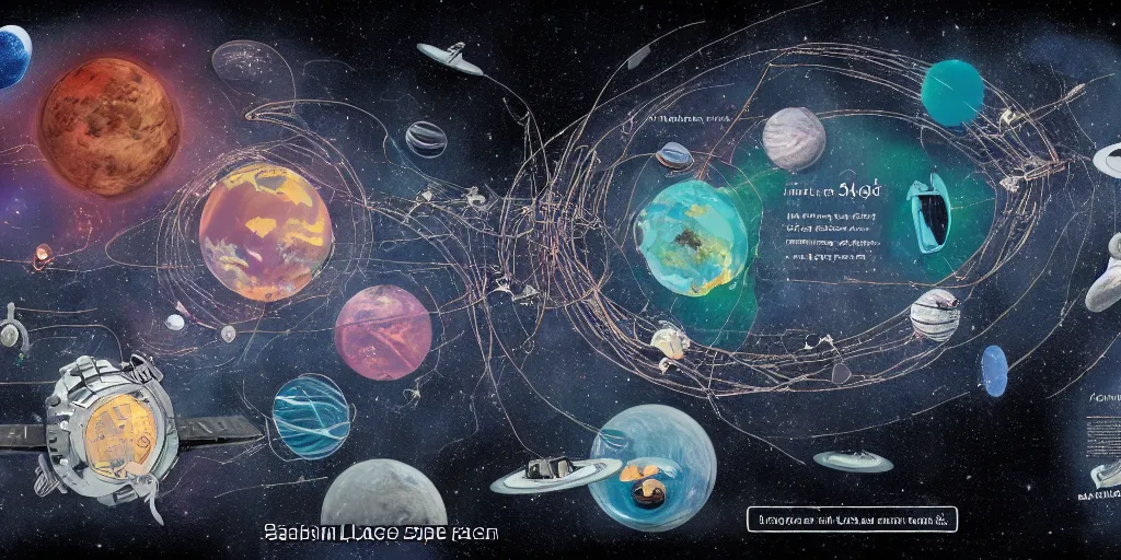 Image similar to a mindmap in space, by sebastian luca.