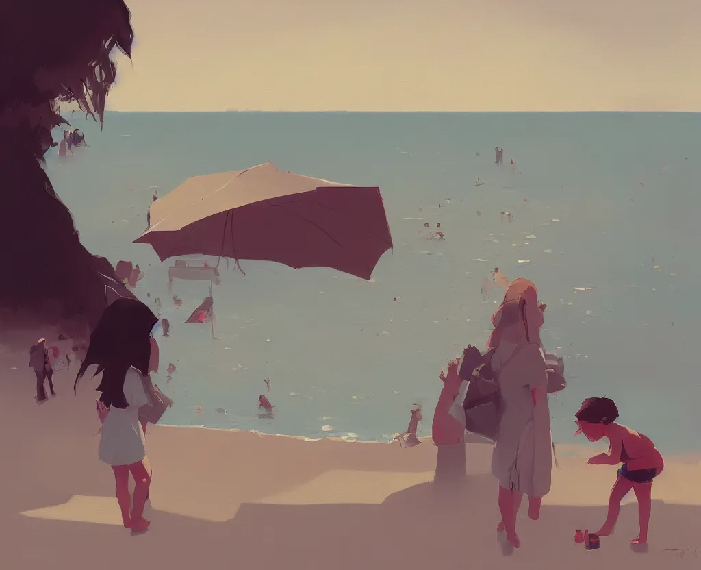 Prompt: a day at the beach by atey ghailan