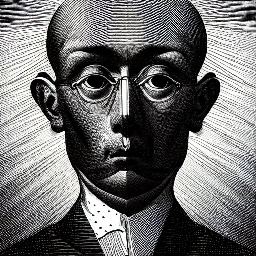 Image similar to grainy spray effect super conceptual figurative post - morden monumental portrait made by escher and piranesi, highly conceptual figurative art, intricate detailed illustration, illustration sharp geometrical detail, vector sharp graphic, controversial, manga 1 9 9 0