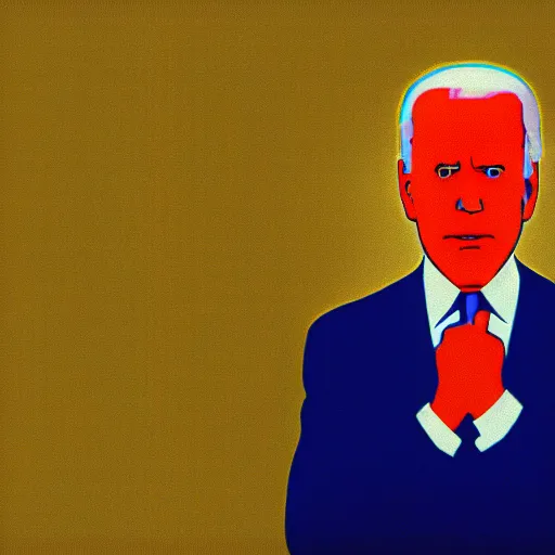 Prompt: joe biden menacing. hologram by lichtenstein, reddit, excessivism, colorized, iso 2 0 0 film grain