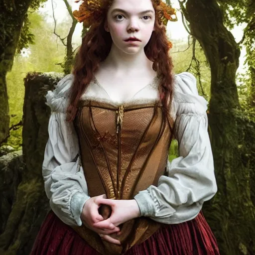 Prompt: a stunning pre - raphaelite portrait of anya taylor - joy as the capricious queen of elfland, aesthetic masterpiece, oil on canvas