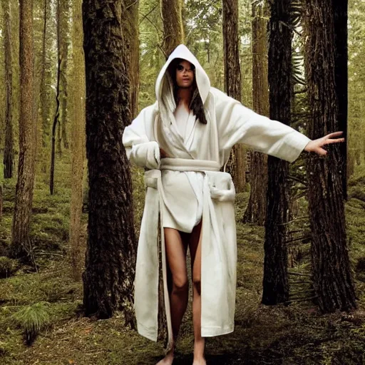 Image similar to a woman with a robe made of wire in a forest, vogue magazine