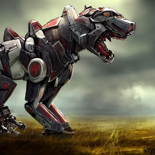 Image similar to cinematic shot, vorestation borg hound, medical mecha canine, taller than man, sharp armor, detailed maw, mawshot, visor eyes, detailed, furry art, digital art, furaffinity, deviantart, sofurry