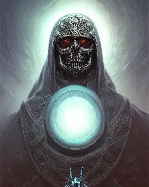 Image similar to lich king, portrait, digital painting, highly detailed, intricate, trending on artstation, by zdzisław beksiński