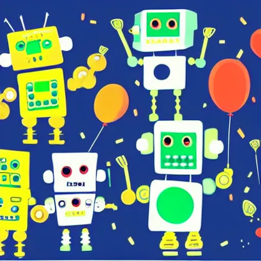 Prompt: cute robots partying