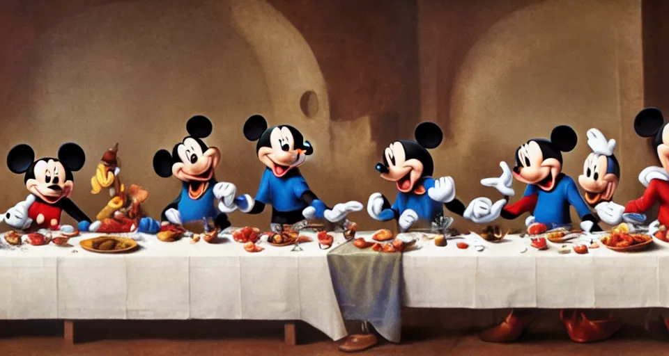 Image similar to mickey mouse at the last supper