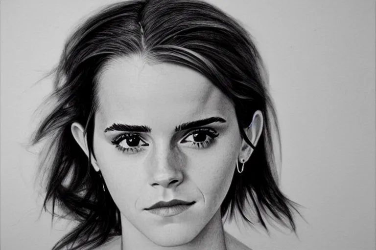 Image similar to emma watson, pencil, art, ultra realistic!!!, clear weather, golden hour, sharp focus