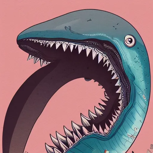 Image similar to android jones illustration of a shark, alien mouth