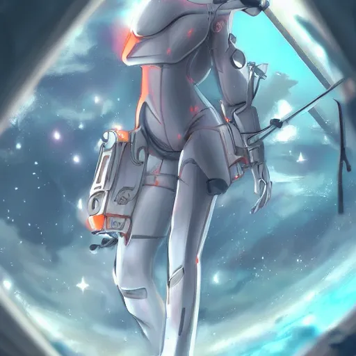 Image similar to beautiful and gorgeous anime girl in a thight plug suit scavenging a abandoned space station, danboru, artstation, high quality, highly detailed, drawn by someone who knows what he does