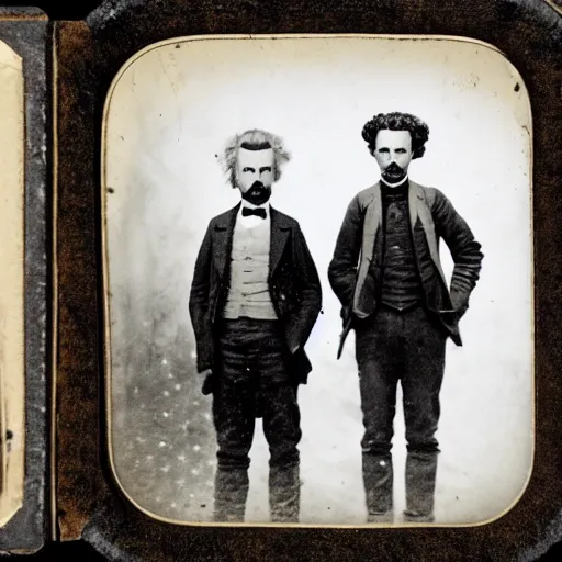 Image similar to tintype photo of rick and morty. 1 8 8 0 s