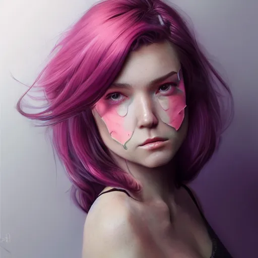 Prompt: Stern girl with pink bubblegum hair, Mark Edward Fischbach, intricate, highly detailed, digital painting, artstation, concept art, smooth, sharp focus, illustration, Unreal Engine 5, 8K, art by artgerm and greg rutkowski and Martine Johanna