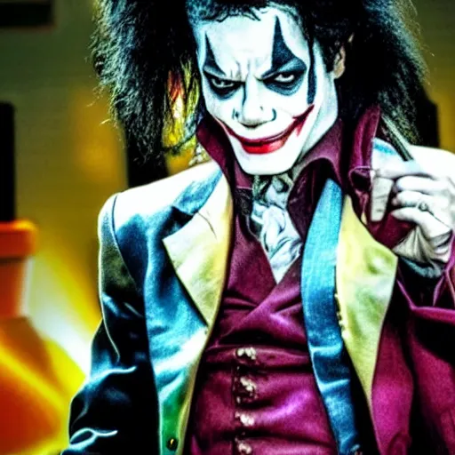 Prompt: awe inspiring Michael Jackson playing The Joker 8k hdr movie still dynamic lighting