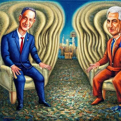 Prompt: benjamin netanyahu's dream conundrum, highly detalied, by michael cheval