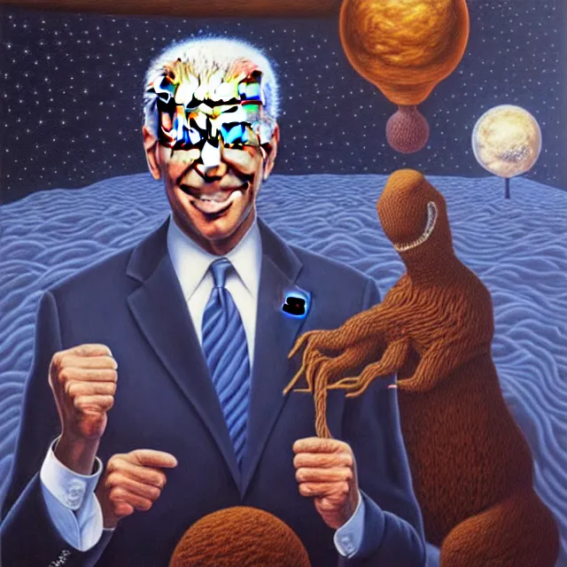 Image similar to an oil on canvas portrait painting of joe biden, surrealism, surrealist, cosmic horror, rob gonsalves, high detail