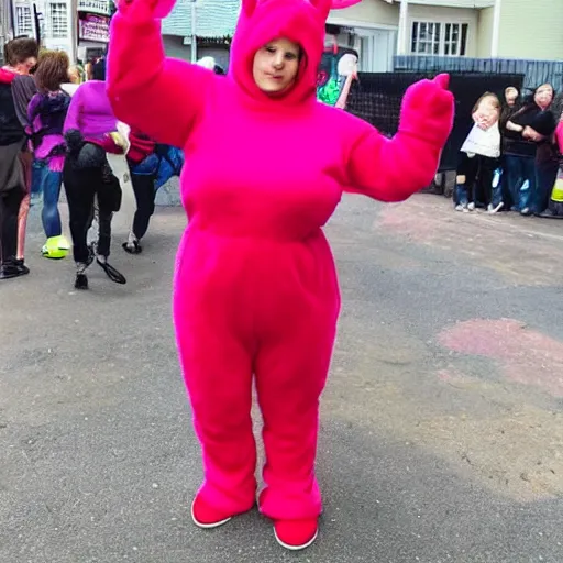 Image similar to beautiful woman dressed as a teletubbie